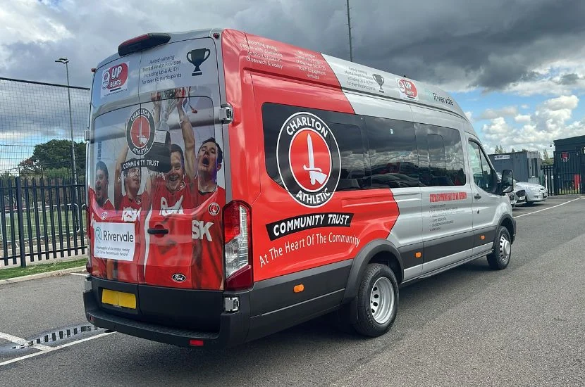 Charlton Athletic minibus half wrap livery and logo