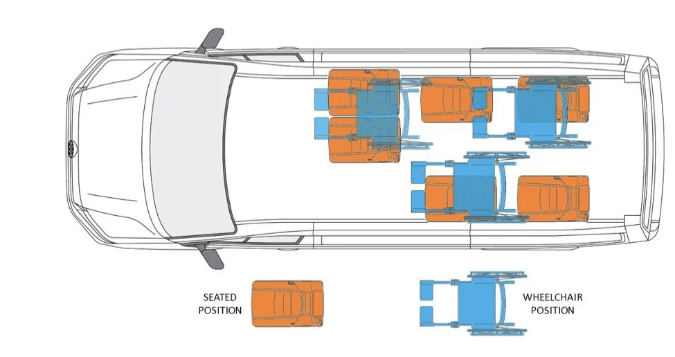 Ford Transit 9-seat wheelchair and seating layout options